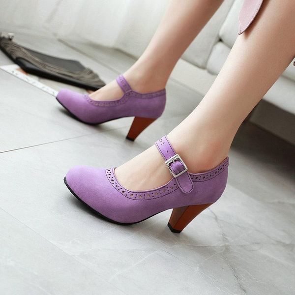 

dress shoes spike high heels purple green black woman retro lady pumps buckle strap female mary janes size 34-48