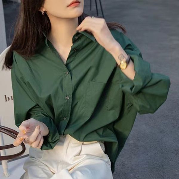 

women's blouses & shirts 2021 arrival spring/autumn korean style women loose long sleeve turn-down collar blouse single breasted, White