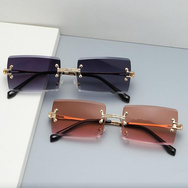 

sunglasses women retro rectangular rimless male gold metal female square sun glasses men no frame 2021 uv400 -selling, White;black