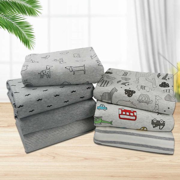 Tessuto in cotone per bambini serie grigia Tessuto in jersey di cotone stampato a maglia per metro per la produzione di abbigliamento per bambini 210702
