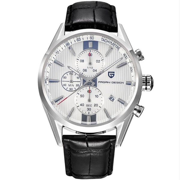 

wristwatches fashion waterproof 30m pagani men's chronograph quartz watches stainless steel case and leather strap sport wristwatch a33, Slivery;brown
