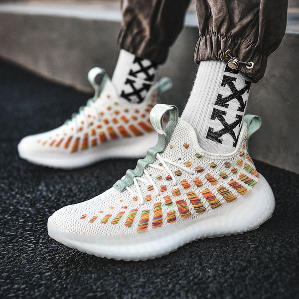 

464748 size summer new mens shoes sneakers mens low-casual shoes breathable mesh mens flying woven coconut shoes, Black;white