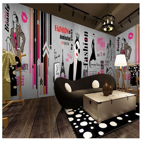

wallpapers po wallpaper fashion hand painted clothing shop industrial style cement wall graffiti custom beauty nail mural