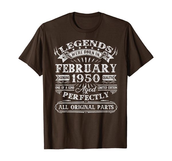 

vintage born in february 1950 man myth legend 70 years old t-shirt, White;black