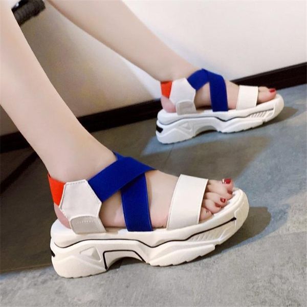 

sandals women waterproof platform sandal summer lady fabric soft casual breathable footwear elastic band color matching sandalias mujer, Black