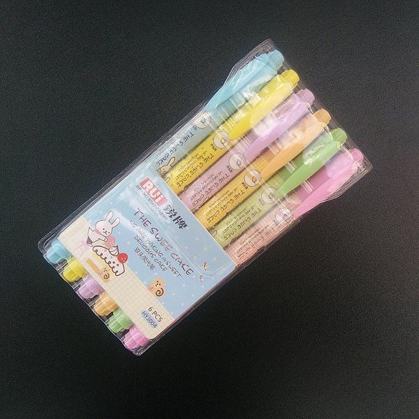 

highlighters 6 pcs/lot 2021 cartoon cute highlighter marker pen watercolor pens fresh and creative office school stationery, Black;red
