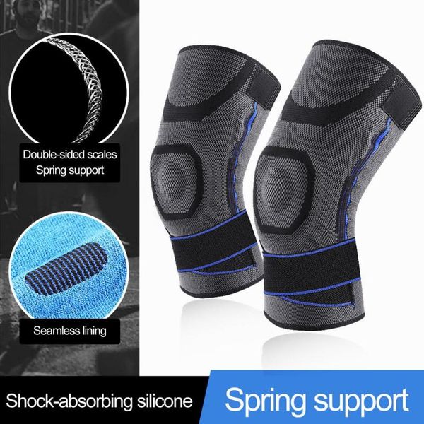 

elbow & knee pads sports kneepad adjustable breathable stabilizer strap patella elastic support fitness open brace protector, Black;gray
