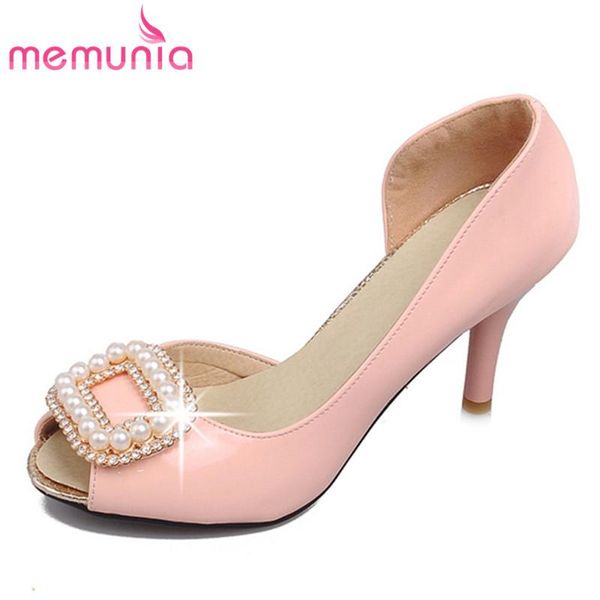 

sweet spring autumn women pump stiletto high heels peep toe shoes pu patent leather wedding party woman dress, Black