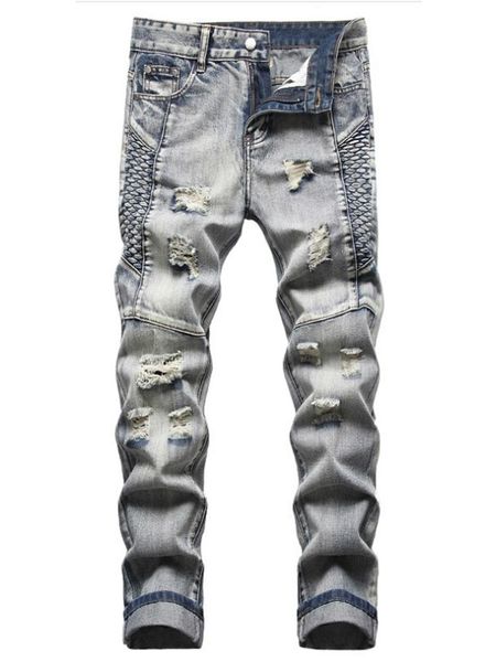 

men's jeans fashion ripped personality embroidered pants, Blue