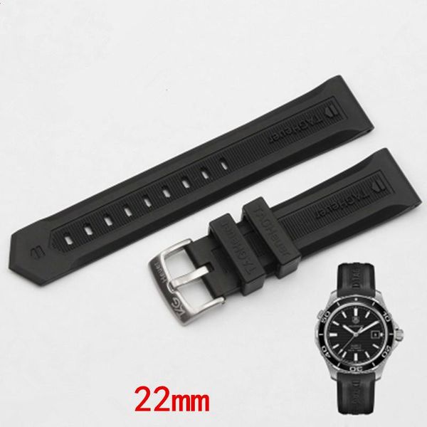 

watch bands 22mm black silicone rubber watchband with stainless steel pin buckle soft&waterproof strap for tag, Black;brown