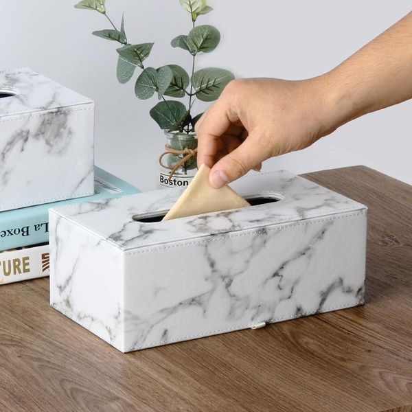 

ever perfect modern marble rectangle faux leather tissue box napkin toilet paper holder case dispenser home decoration boxes & napkins