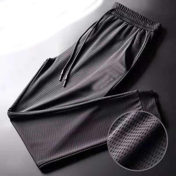 

men's pants summer fast dry mesh ice elastic men's air conditioning casual thin korean version of the students' large size slim, Black