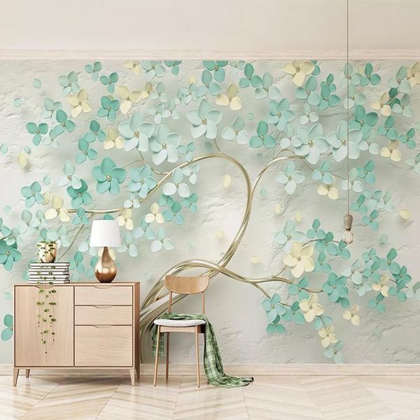 

wallpapers drop 3d stereo green flowers tree mural po wallpaper modern abstract living room bedroom wall sticker