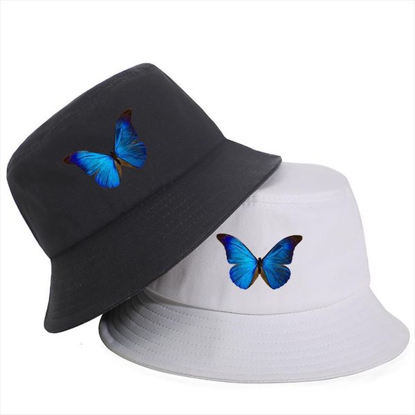 

butterfly bob bucket hats summer men panama women fisherman hat cotton korean black caps fishman outdoor sunscreen cap visor, Blue;gray