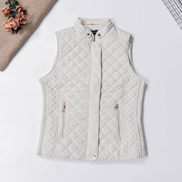 

women's vests [ewq] autumn winter casual versatile loose solid color quilted stand collar zipper white vest coat 2021 16e3282, Black;white