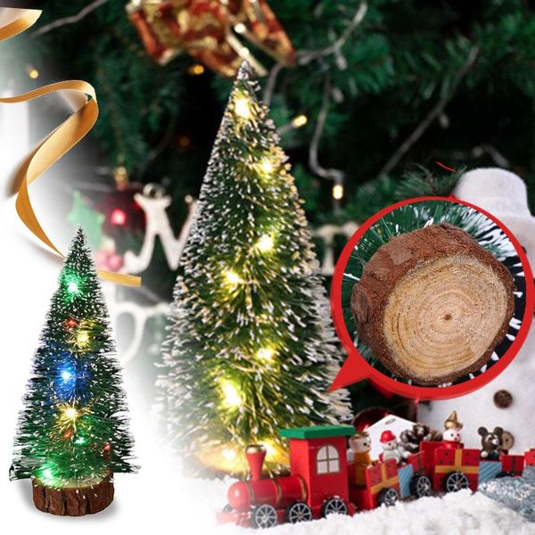 

christmas decorations 1pc mini artificial tree small snow frost sisal trees with wood base and led lights bottle brush decor