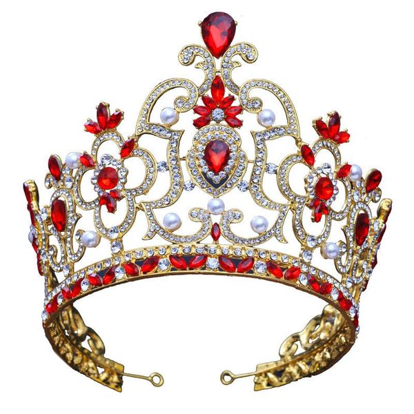 

hair clips & barrettes women baroque crown vintage red crystal bridal tiaras wedding accessories rhinestone pageant prom for bride headban, Golden;silver