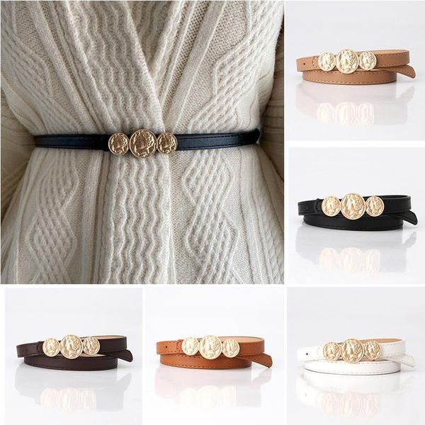 

belts retro buckle thin for women solid color pu leather female waist belt simple casual ladies strap waistband coat1, Black;brown