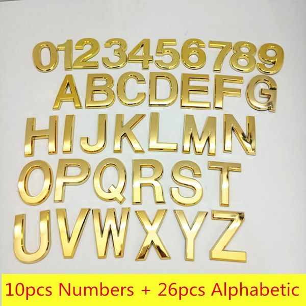 

7cm 36pcs/pack modern golden plaque house number el door address digits sticker plastic plate sign abs other hardware