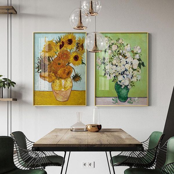 

paintings famous sunflower vase with roses wall art vintage flowers canvas painting european style posters and prints pictures home decor