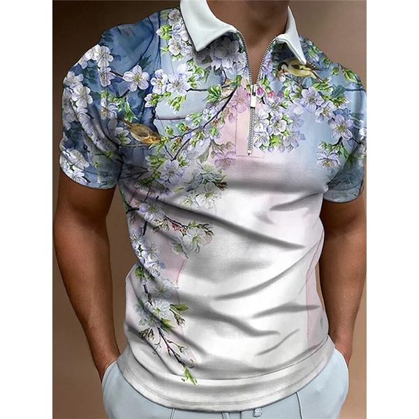 

national style t-shirt men's zipper polo shirt, comfortable, breathable, fashionable and cool, daily business trip, work party, White;black