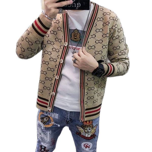 

men's sweaters korean style single breasted cardigans man womens 2021 winter v-neck long sleeve fashionable printed knitwear, White;black