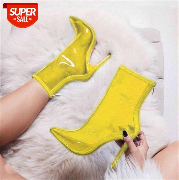 

star same style european and american women's short boots, pointed toe color transparent high boots trend #gk1r, Black