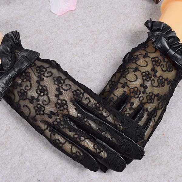 

sports gloves spring and autumn driving lace leather sunscreen sheepskin thin women's, Black