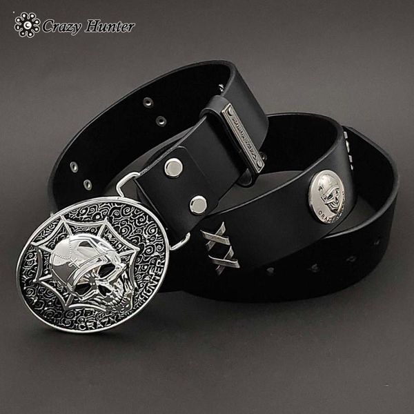 

belts cow genuine leather men belt skull retro buckle strap for jeans waistband, Black;brown