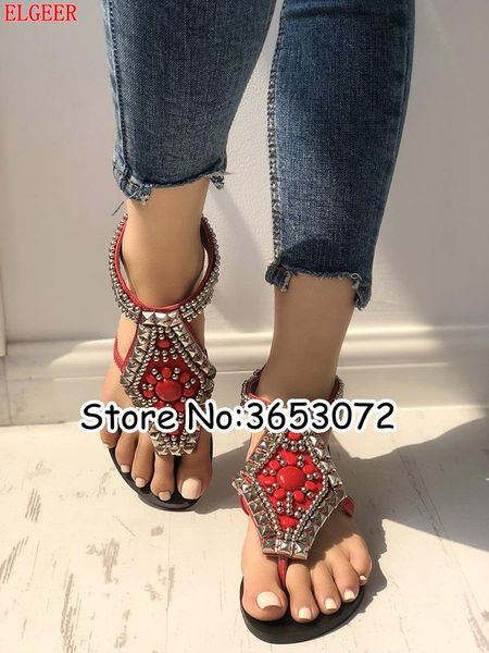 

ethnic vintage beaded clip-toe gladiator sandals ankle wrap flats shoes bohemia style women casual italy flip-flop, Black