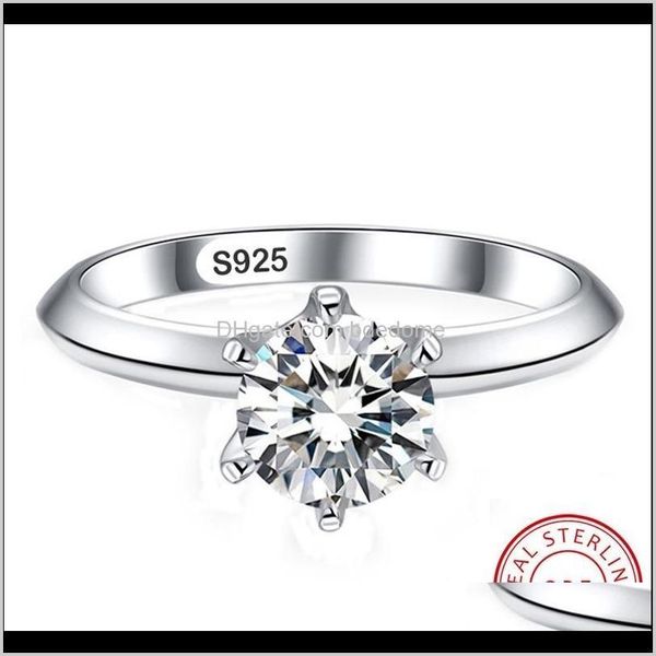 

band jewelry drop delivery 2021 white solitaire ring 925 sterling sier diamond engagement wedding rings for women uvtrb, Silver