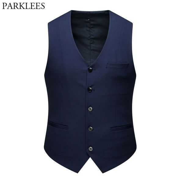 Mens Formal Negócio Marinho Materno Vest Slim Fit V Pescoço Vestido Vest Homens Casamento Casual Casual Mangas Mangas Masculino Colete Masculia 210522