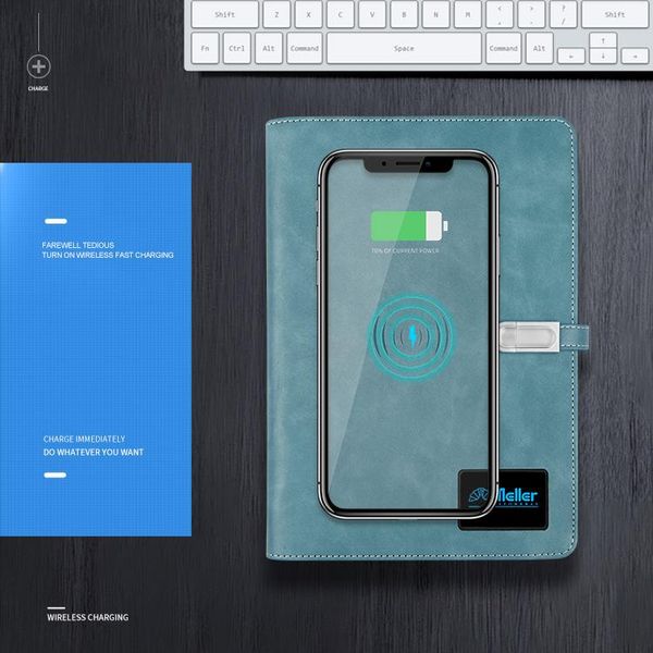 

customized led logo wireless charging notebook with 10000 mah and 16 gb u disk notepads, Purple;pink