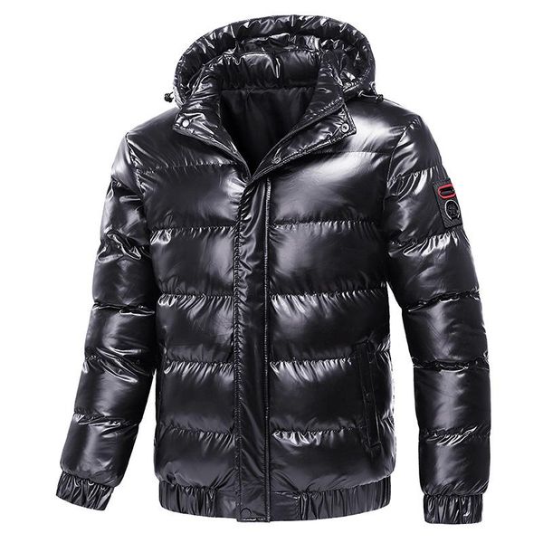 

men's down & parkas winter jacket men glossy silver thick parka mens solid hooded warm fashion casual zipper hombre invierno plus size, Black