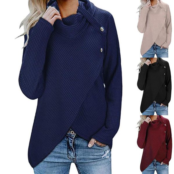 

women's sweaters women knitted pullover long sleeve button cowl neck sweatshirts casual tunic oversized hoodie, White;black