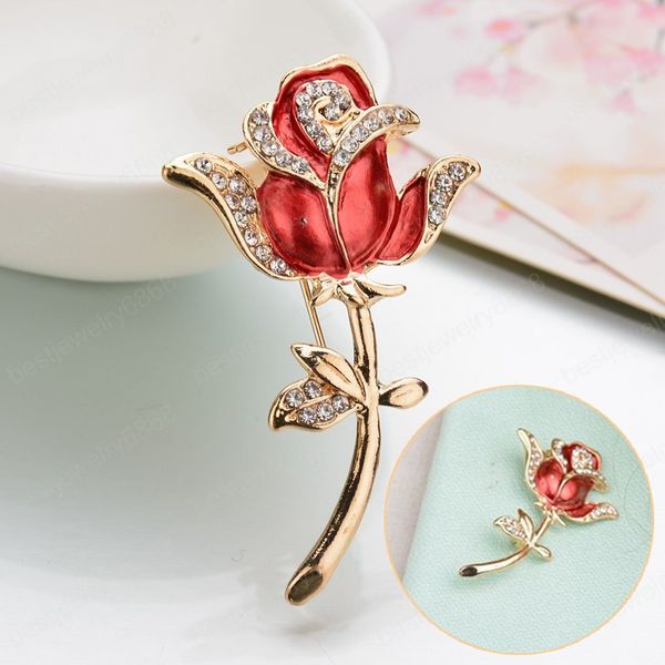 Süße Rote Rosa Rose Blume Broschen Für Frauen Kupfer Romantische Pins Mode Kleidung Hochzeit Schmuck Accesorios Mujer