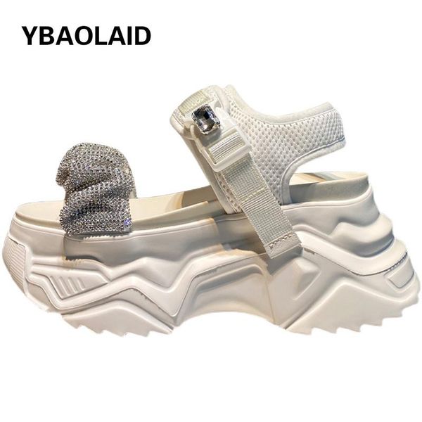 

dress shoes solid color open-toe rhinestone platform old sandals waterproof one-word buckle strap sneakers, Black