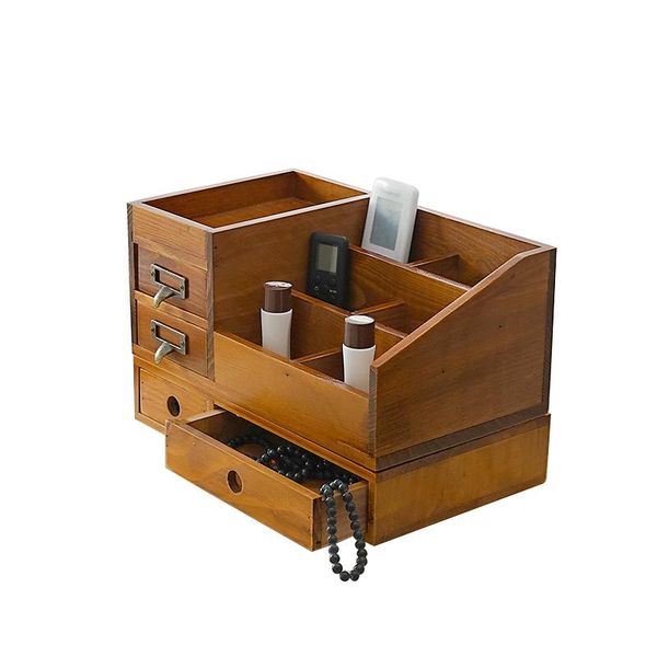 

iron handle wooden cosmetic storage box can be hung and placed retro dressing table solid boxes & bins
