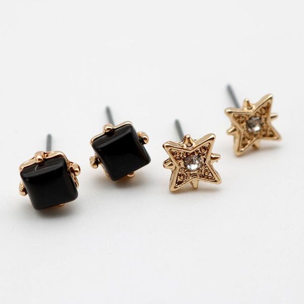 

stud earring post earrings for women star crystal glass black stones ear ring set cute classic zinc-alloy fashion jewelry 202187, Golden;silver