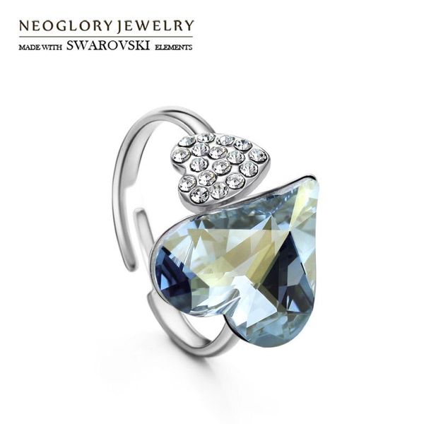 

cluster rings neoglory austria crystal & czech rhinestone adjustable engagement charm finger ring double hearts love gift bijoux lady, Golden;silver