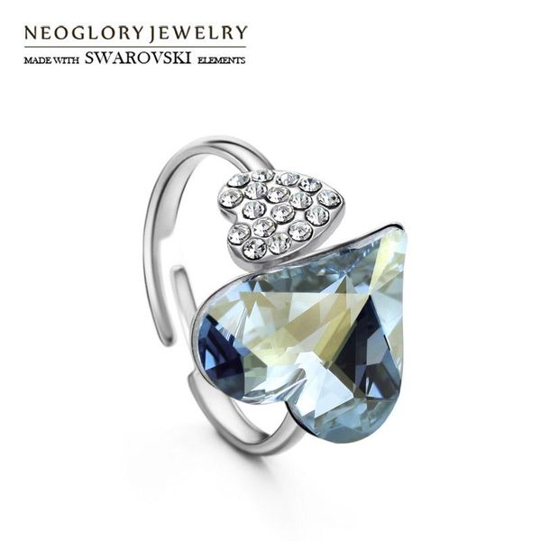 Cluster-Ringe Neoglory Österreich Kristall Tschechischer Strass Verstellbarer Verlobungs-Charm-Fingerring Doppelherzen Liebesgeschenk Bijoux Lady