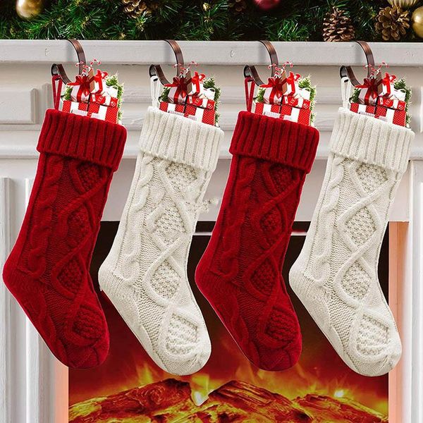 

christmas decorations 4pcs 18 inches stockings large size cable knitted socks gift bags for home xmas tree ornaments