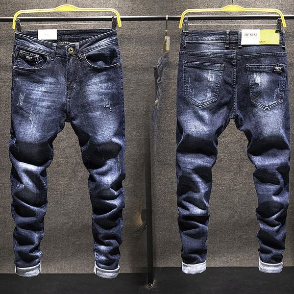 

men's jeans 2021 straight korean style light cat high waist loose for men, Blue