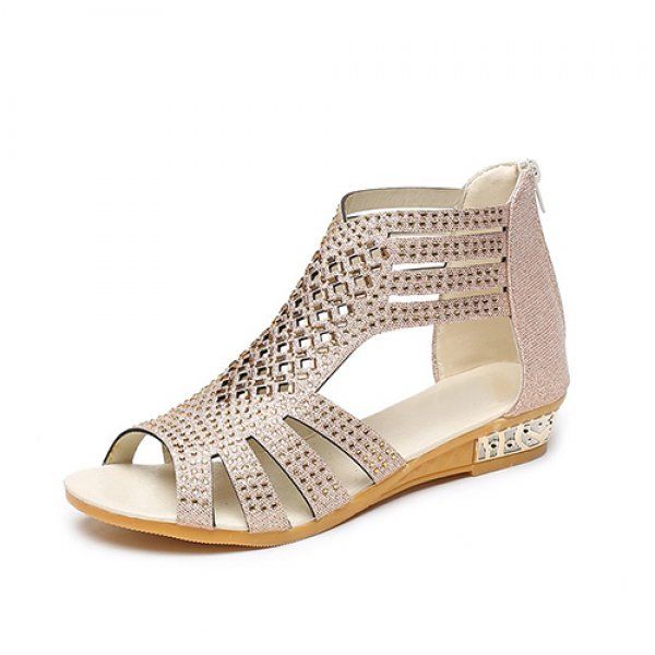 

classic ladies sandals hollow out shoes summer female gladiator fashion womens zip slip on flats wowan peep toe footwear 2020, Black