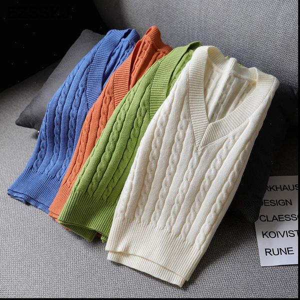 

womens sweaters twist casual autumn winter basic short sweater vest v neck sleeveless crop pullovers women loose pullover female, White;black