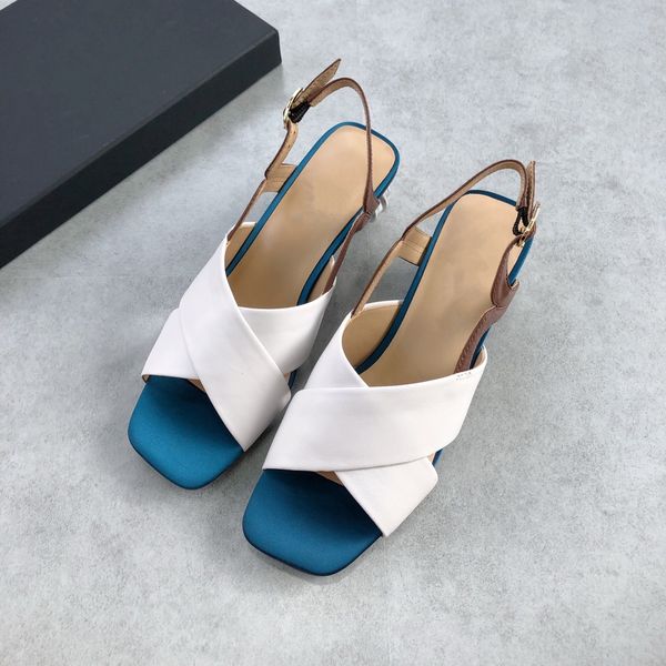 

summer new color-blocking cross open-toe sandals with buckle back high-heeled women's shoes, Black