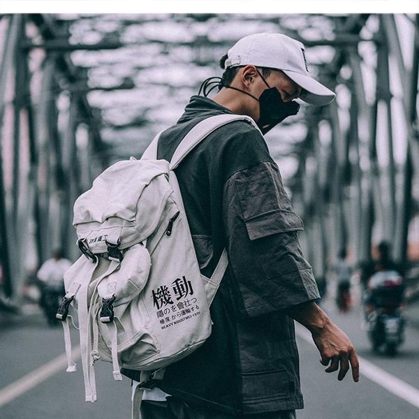 

hip hop men's backpack women hasp vintage ribbon korean canvas streetwear harajuku backpacks school bags