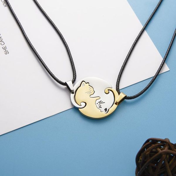 

pendant necklaces necklace men and women couples forever eternal love black white gold animal cat, Silver