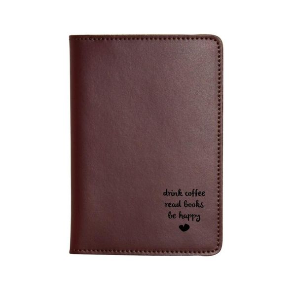 

card holders engraved letters drink coffee read books be happy passport cover holder purse leather travel wallet, Brown;gray