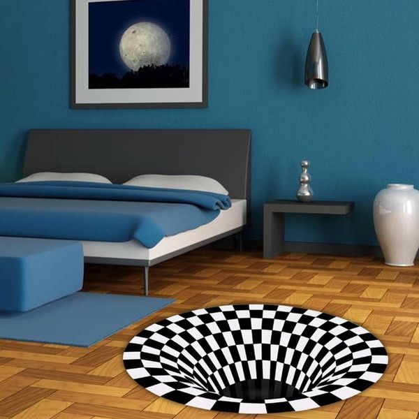 

illusion carpet swirl print stereo non-slip doormat black and white table sofa rug mat for home living room bedroom carpets